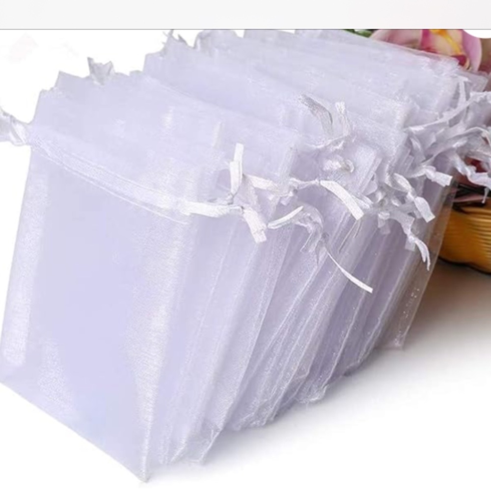 Bundle 100 Sheer Organza Drawstring Bags in White 4” x 4.72” NWT